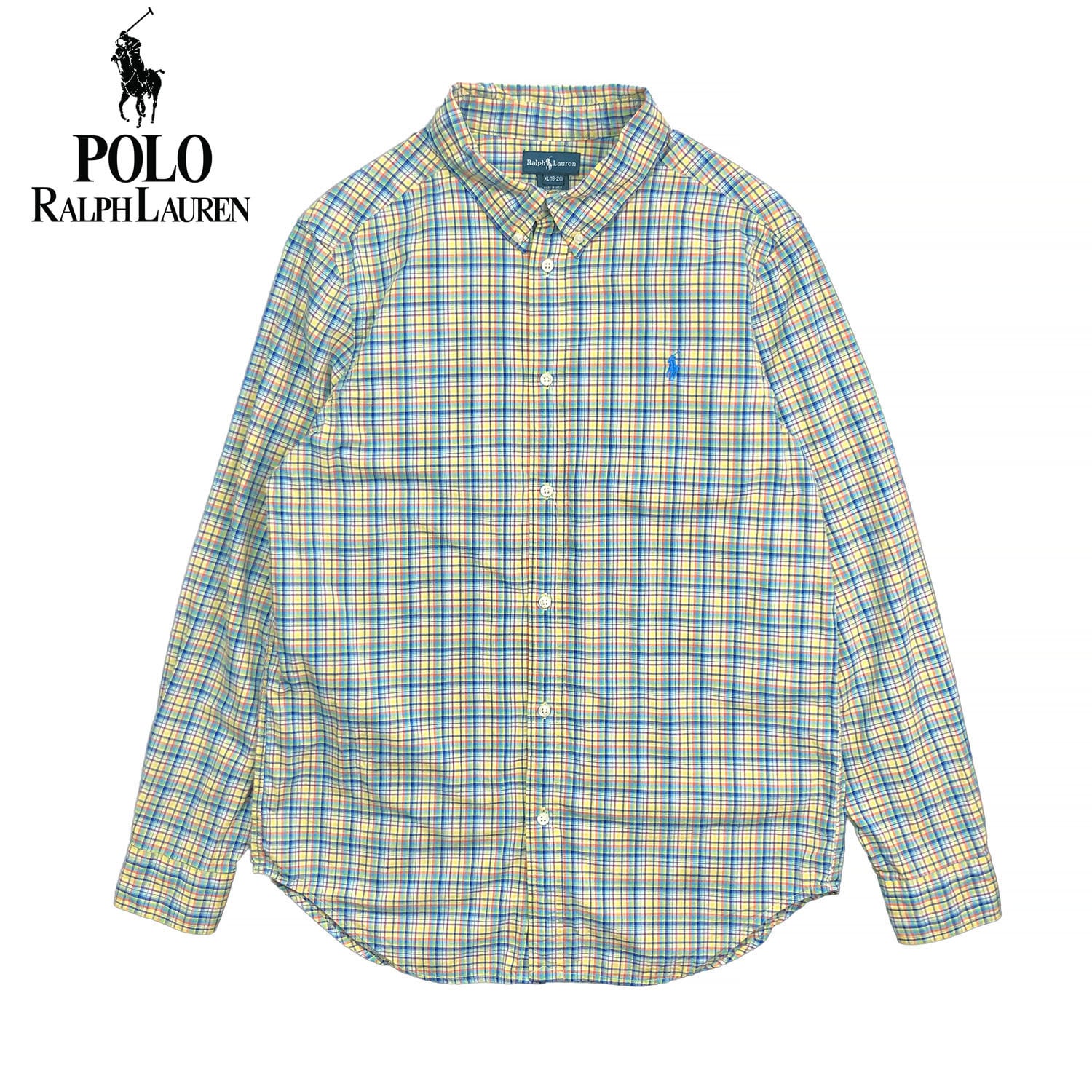90S ラルフローレン コットン チェック柄 長袖シャツ BDシャツ ボタン