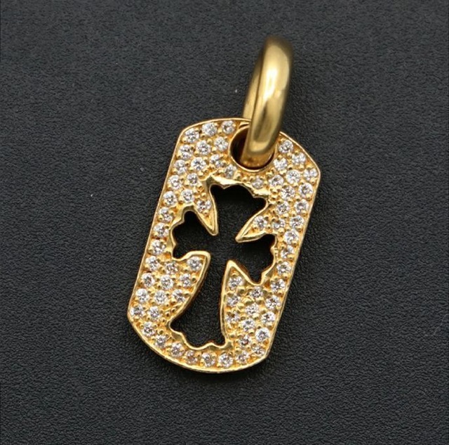 CHROME HEARTS クロムハーツ 22K ダイヤモンド タイニー ドッグタグ  カットアウトクロス パヴェダイヤ