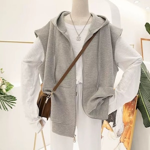 Hooded Cardigan Vest Jacket(MT1326)