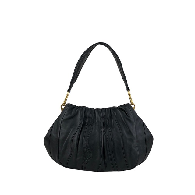 PRADA プラダ ショルダーバッグ ブラック トライアングルロゴ レザー ギャザーセミショルダーバッグ vintage ヴィンテージ オールド 6yixa5