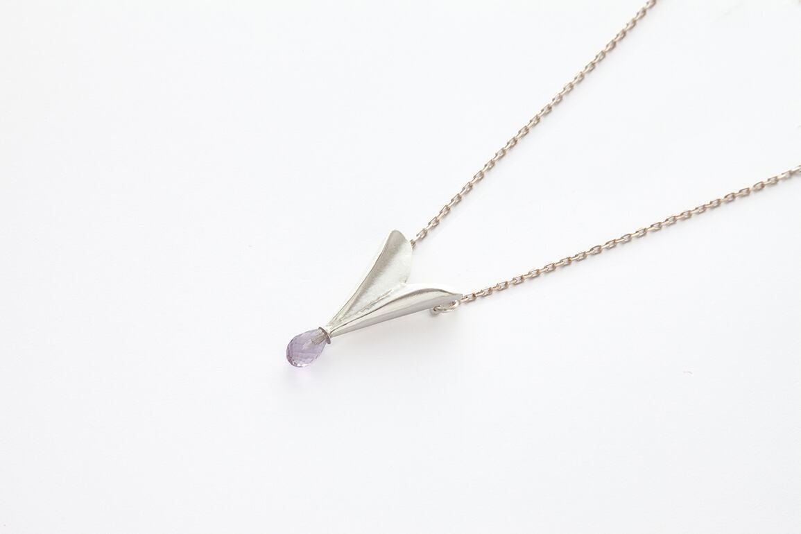 Mirit Weinstock Folded Heart & Purple Amethyst Necklac / silver