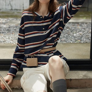 ボーダーヘンリーネックロングシャツ   F0025