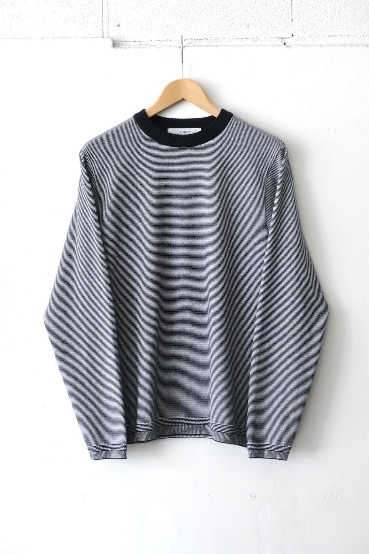 FUJITO Border L/S Knit T-Shirt Navy Border,Matcha Border