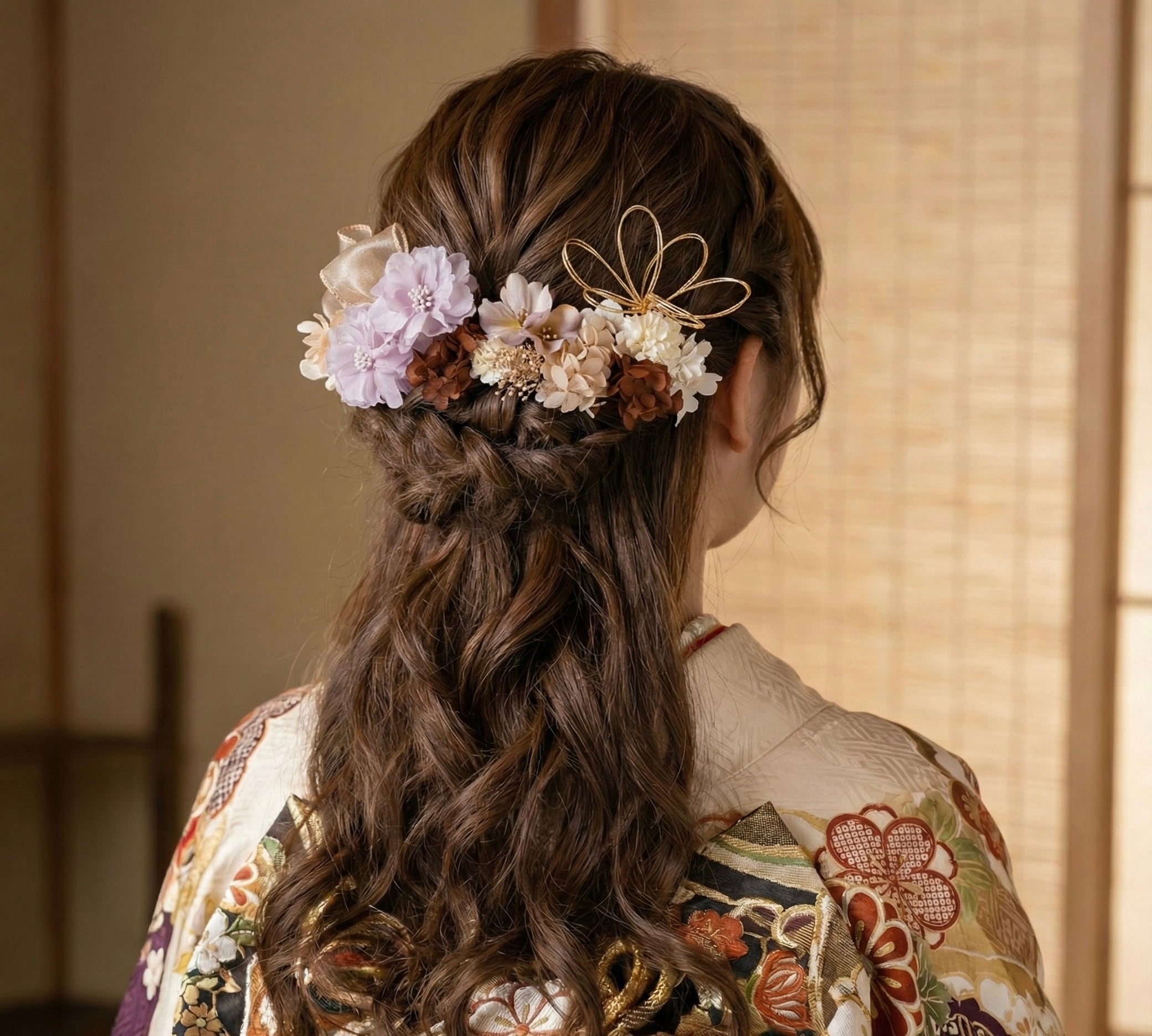 シフォンフラワー髪飾髪飾り パープル 成人式 卒業式 結婚式