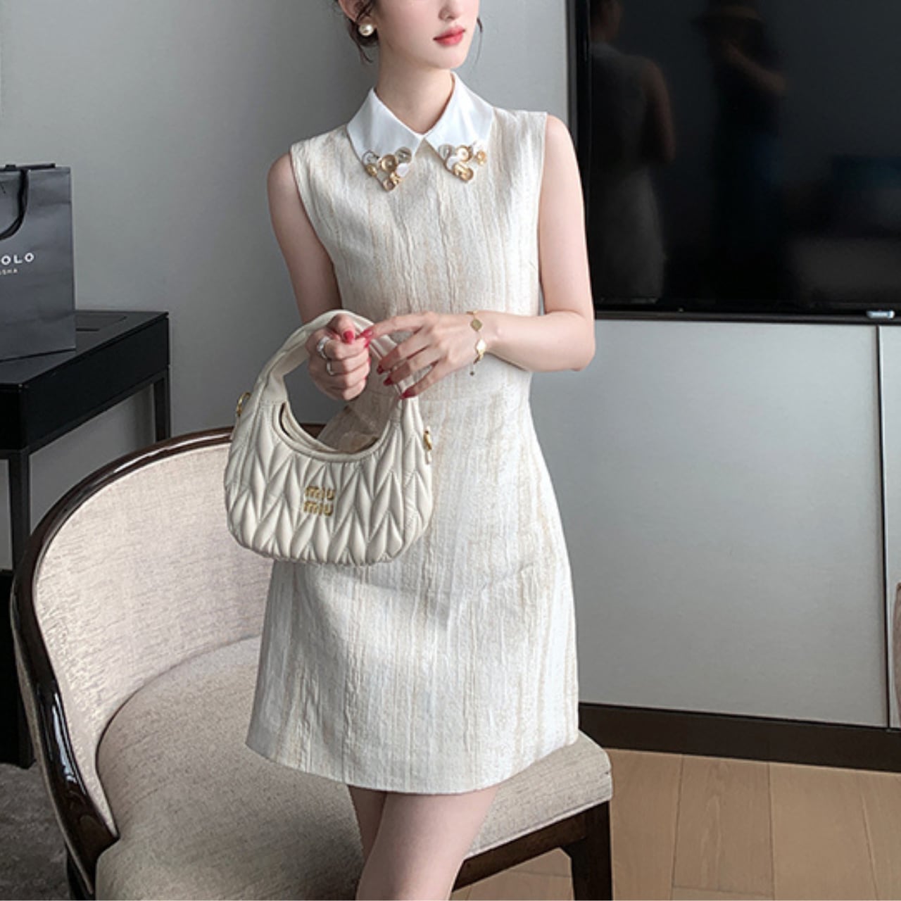 ミックスボタン カラーワンピース W119