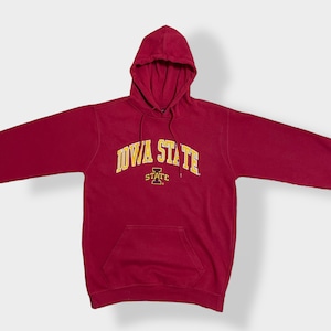 【GENUINE STUFF】カレッジ IOWA STATE アイオワ州立大学 刺繍ロゴ アーチロゴ パーカー スウェット フーディー hoodie M バーガンディ us古着