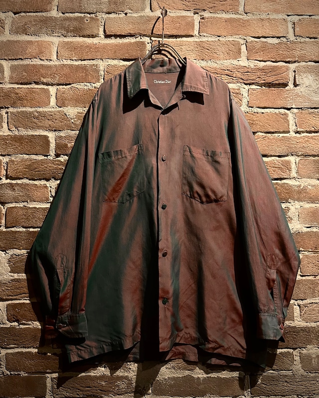 【Caka act3】70’s〜80’s “Christian Dior” “玉虫” Color Vintage L/S Silk Open Collar Shirt