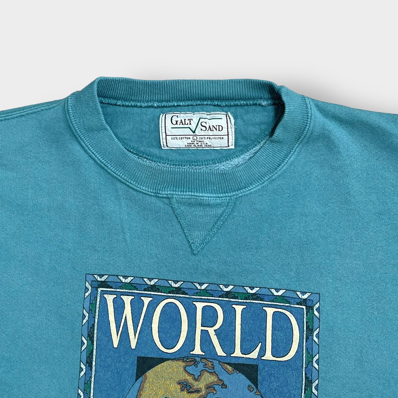 【GALTSAND】90s USA製 スウェットシャツ トレーナー アニマルプリント ジャイアントパンダ 太アームエメラルドグリーン SWEATSHIRTS L ヴィンテージ US古着