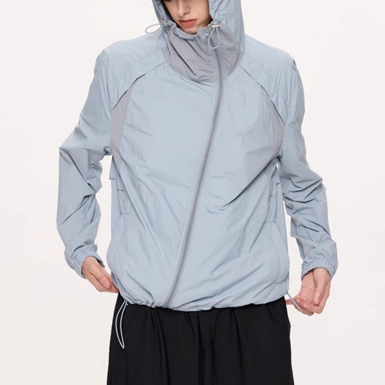 Drop Shoulder Zip-Up Hooded Parker ◇3color H0603