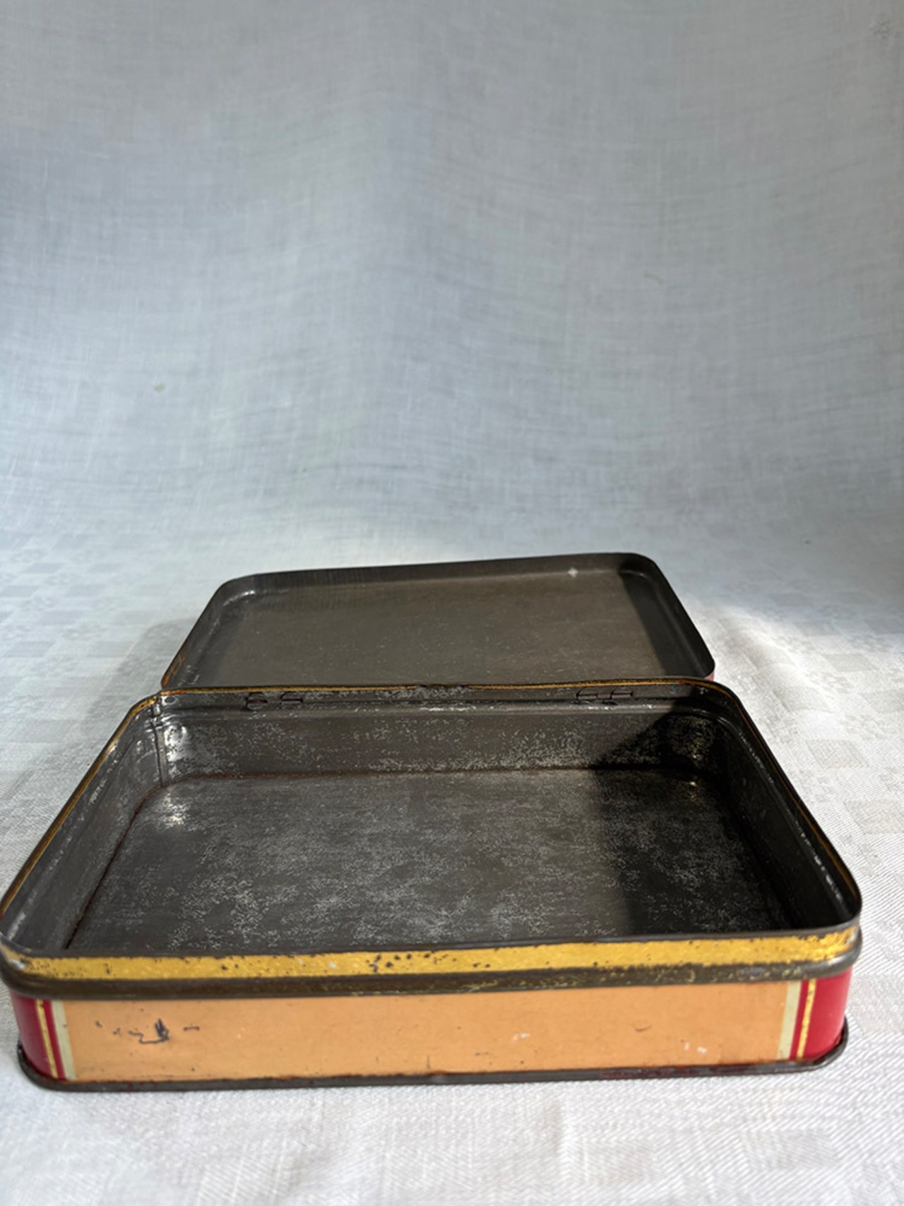 ヴィンテージ缶　犬と虫　赤いリボン　お菓子缶  12otek4