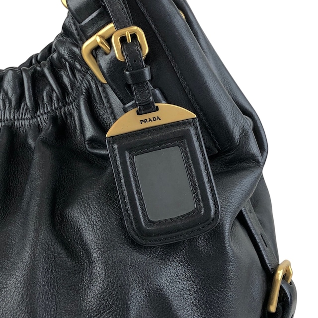 PRADA プラダ ショルダーバッグ ブラック ロゴ レザー ホーボーバッグ vintage ヴィンテージ オールド k2n6cf