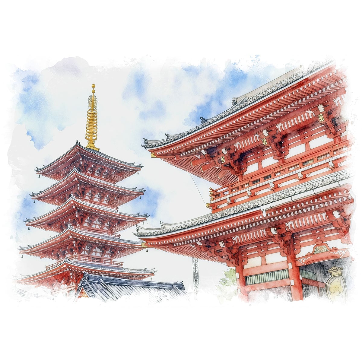 絵画(風景画) 日本 東京都 浅草寺 インテリアアート額付き 水彩画・油絵調 WAT1210