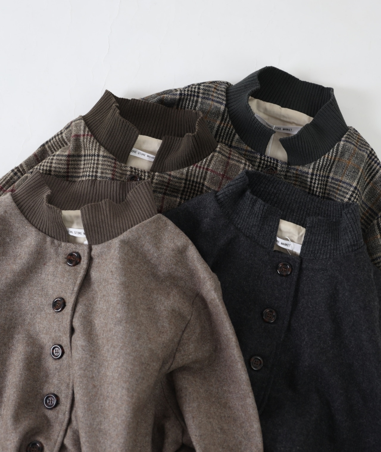 CUORE STORE/ウール混 リブ襟チェックジャケット