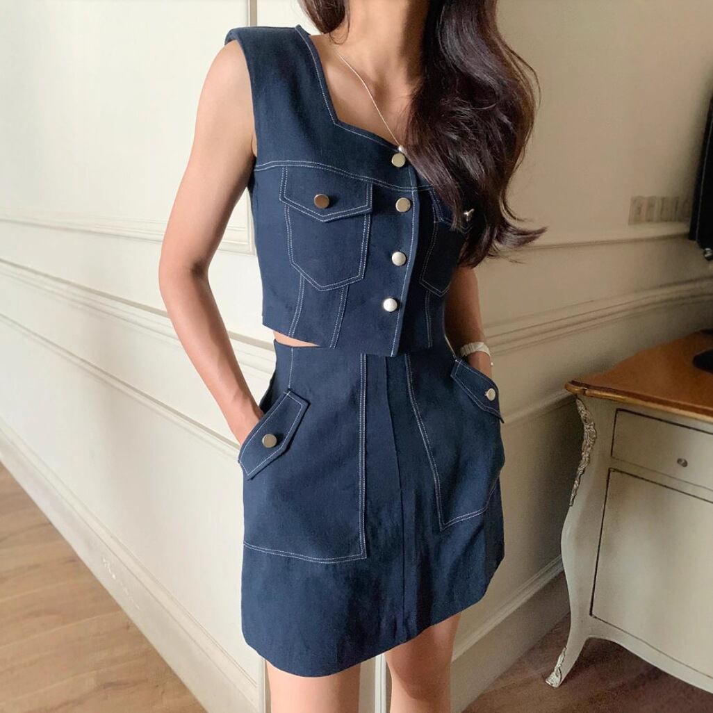 【set】ノースリーブトップス×スカートセット M32701