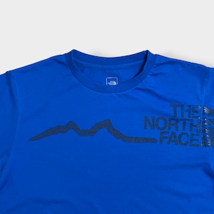 【THE NORTH FACE】ロゴ プリント Tシャツ ブルー バックロゴ 静電気防止機能 ノースフェイス L 半袖 アウトドア us古着