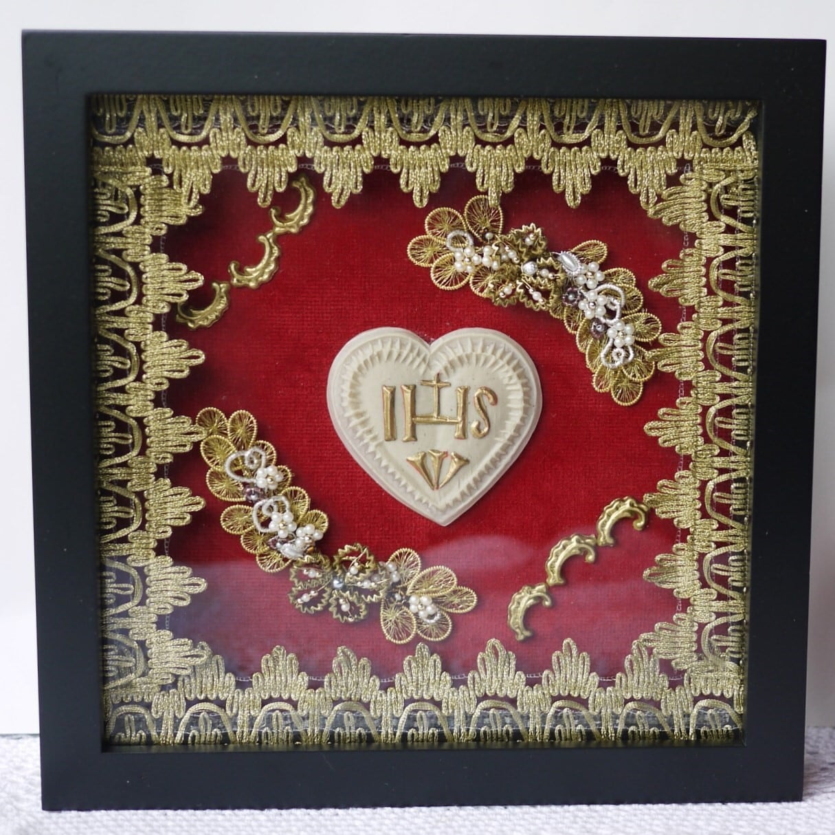 白いハート額 シンボルワックス ドイツ