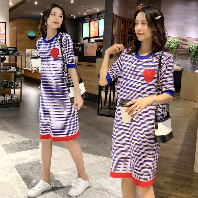 【新作】【送料無料】 2019夏産後女性授乳服半袖オネックストライプコットン授乳ドレス母乳育児ドレス ショート ハーフスリーブ サマー 夏物 AL expec330097398895