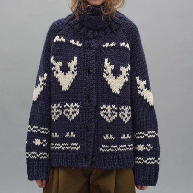 ノルディック柄ハイネックカラーニットカーディガン   F0008