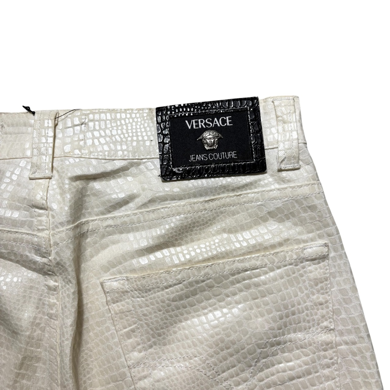 vintage VERSACE JEANS COUTURE crocodile embossed white fake leather pants