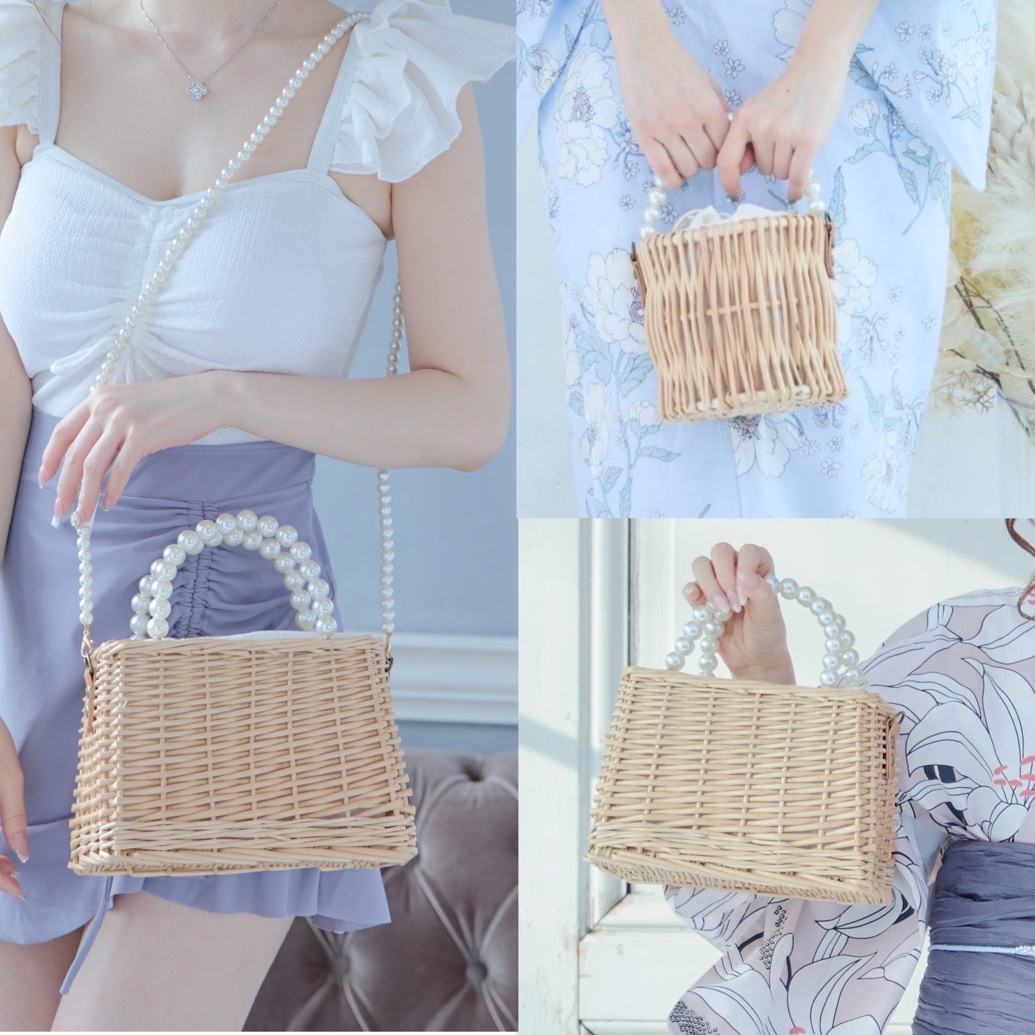 【訳ありアウトレット】【2way】パールかごバッグ