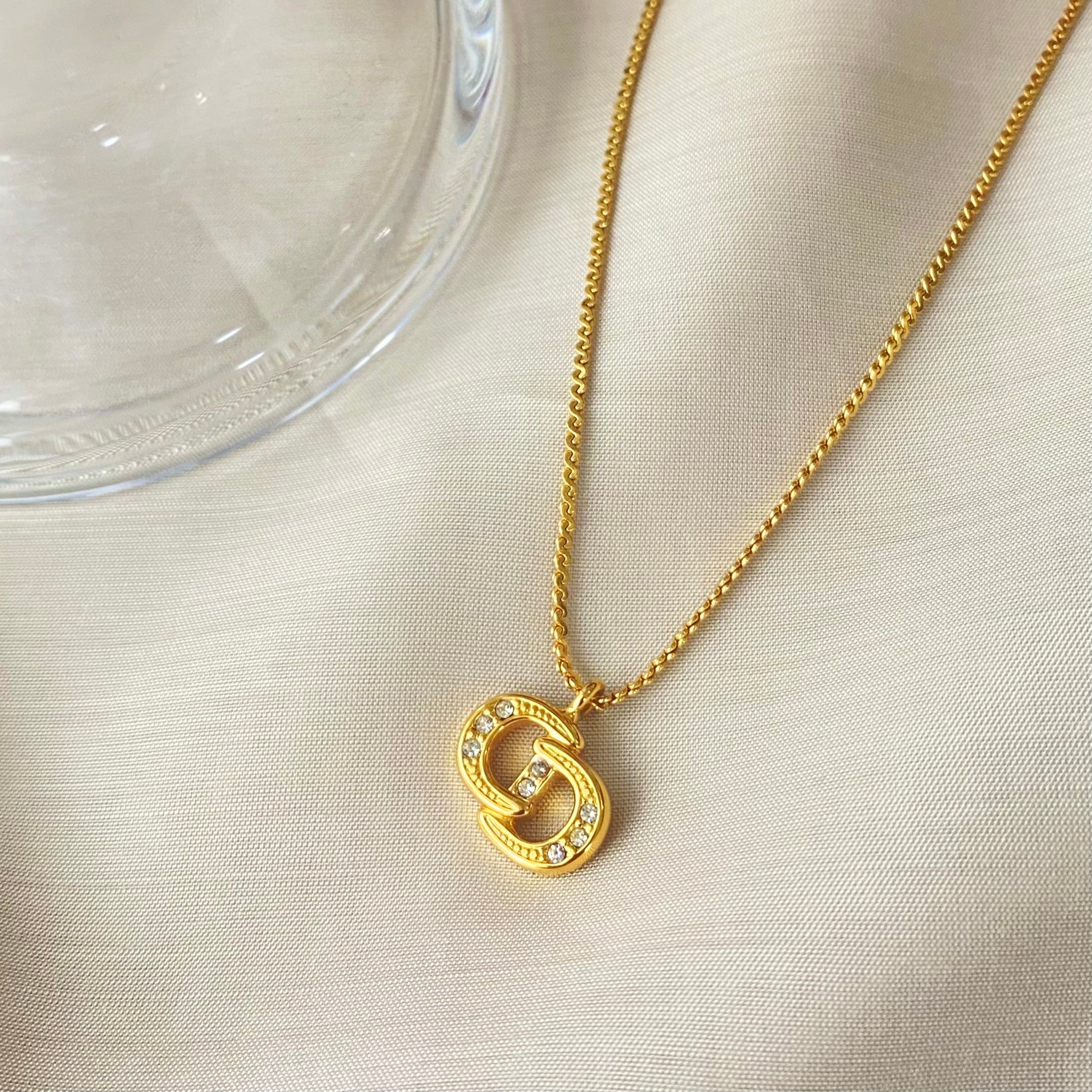 【N7079】Christian Dior CD logo rhinestone necklace/クリスチャンディオール/ネックレス