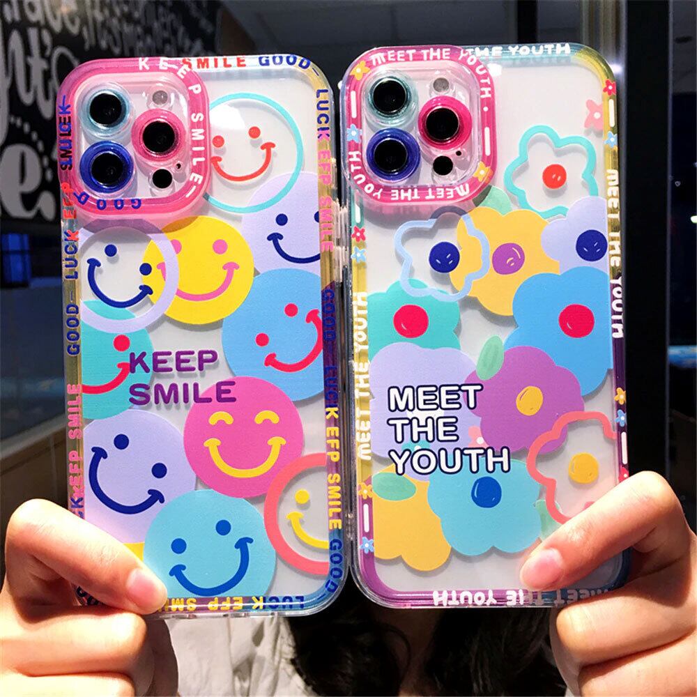 Iphone13対応 かわいい ポップ デザイン スマイル 花 水玉 耐震 バンパー カメラレンズ 保護 Iphone ソフトケース 4タイプ おしゃれなiphoneケース専門店 Khagain