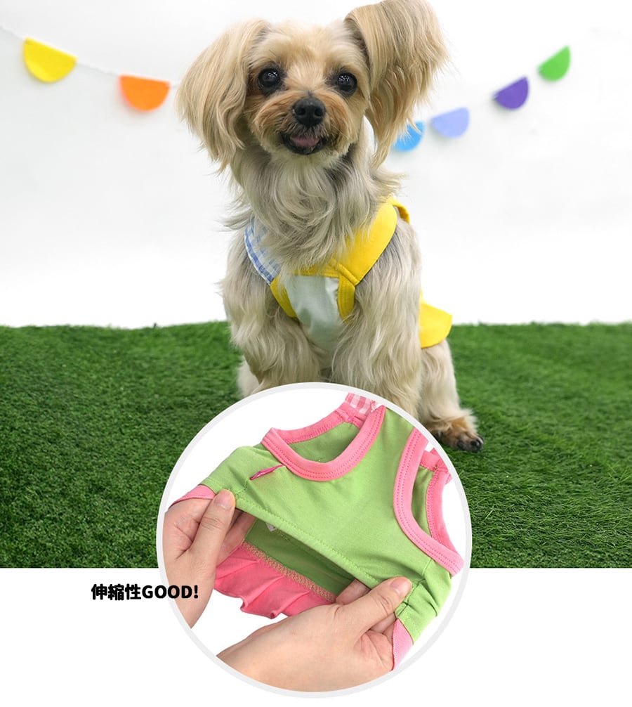 【予約商品5％OFF】pleats crop onepiece S ~ XL 2color  /  犬服 春夏 新作 可愛い 犬の服 ワンピース ショート丈 袖なし crop top お揃い ドッグウェア 涼しい ストレッチ シンプル