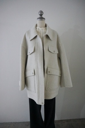 ZIP WOOL UTILITY COAT  (GRAGE) 2510-35-70