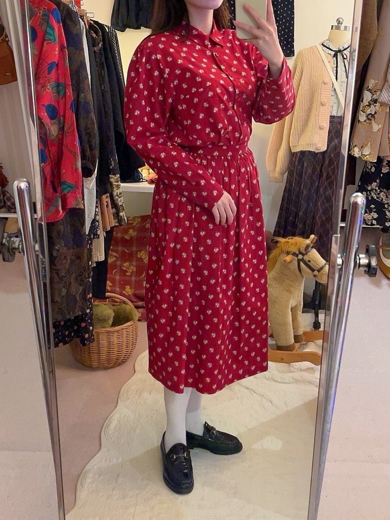 mini flower red shirt & skirt set up