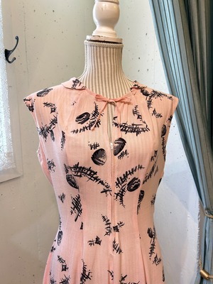 50's black×pink novelty print dress
