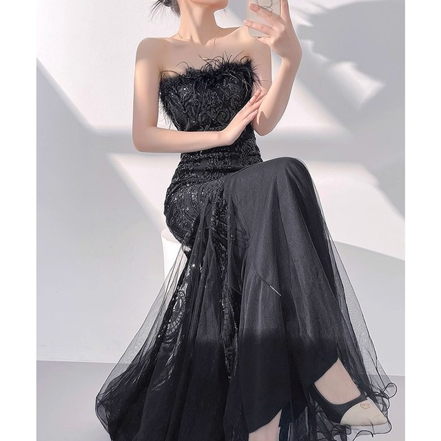 Sequin Maxi Tube Top Dress(2color)　　V230