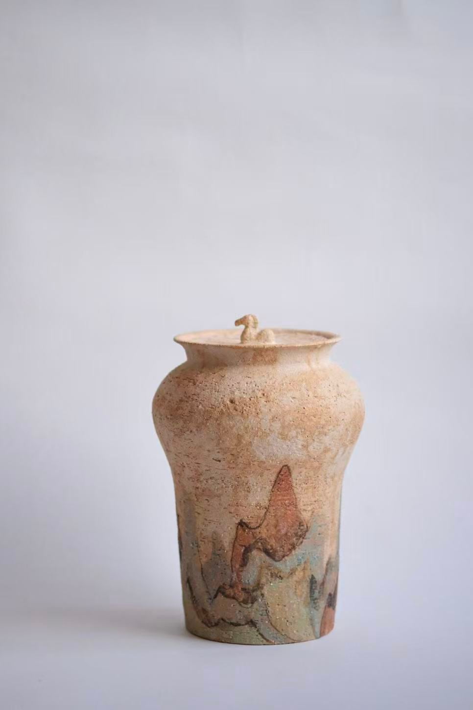 松本郁美 Ikumi Matsumoto - 灰陶加彩壺 pot | Road of Tea 茶ノ路