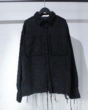 【Caka BLACK】"mnml" Black Color Vintage Loose Tweed Jacket