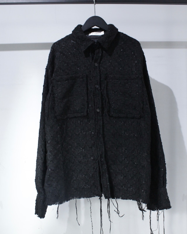 【Caka BLACK】"mnml" Black Color Vintage Loose Tweed Jacket