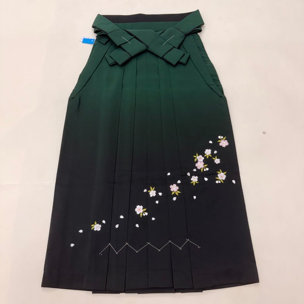 袴 S size 紐下丈86.5cm 行灯袴 卒業袴 女性用袴 緑 ぼかし 刺繍 中古 5868