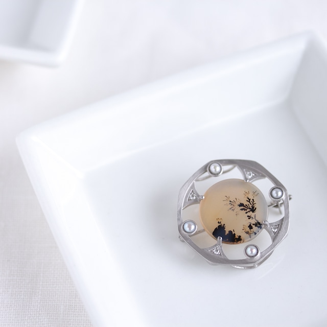 Scenery　ブローチ　SV　Dendritic agate　Octagon（L）