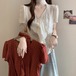【2点セット】2色／ドットラッフルフリルVネックトップス＋チョーカーマフラー ・71245