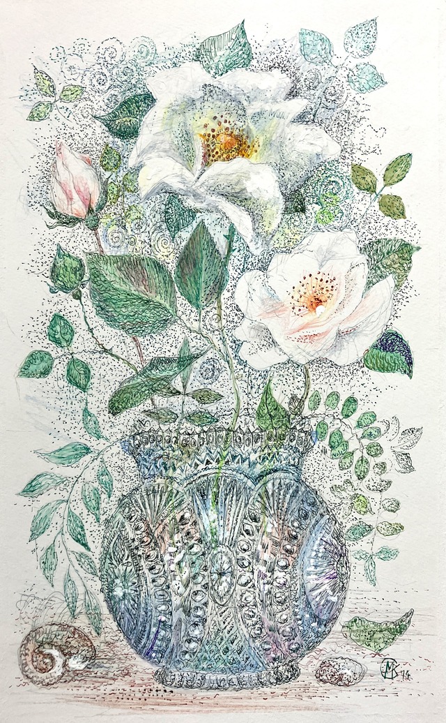 ガラス花瓶のバラ