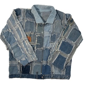 12620 ジップアップ リメイクデニムジャケット 再構築 パッチワーク L相当