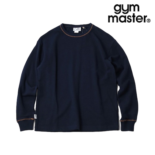 gym master ジムマスター ブロックインレー クルーネック メンズ ロンT 長袖Tシャツ インレー コットン100% 無地 配色リブ クルーネック ジムマスター オフィスカジュアル G833787 ネイビー