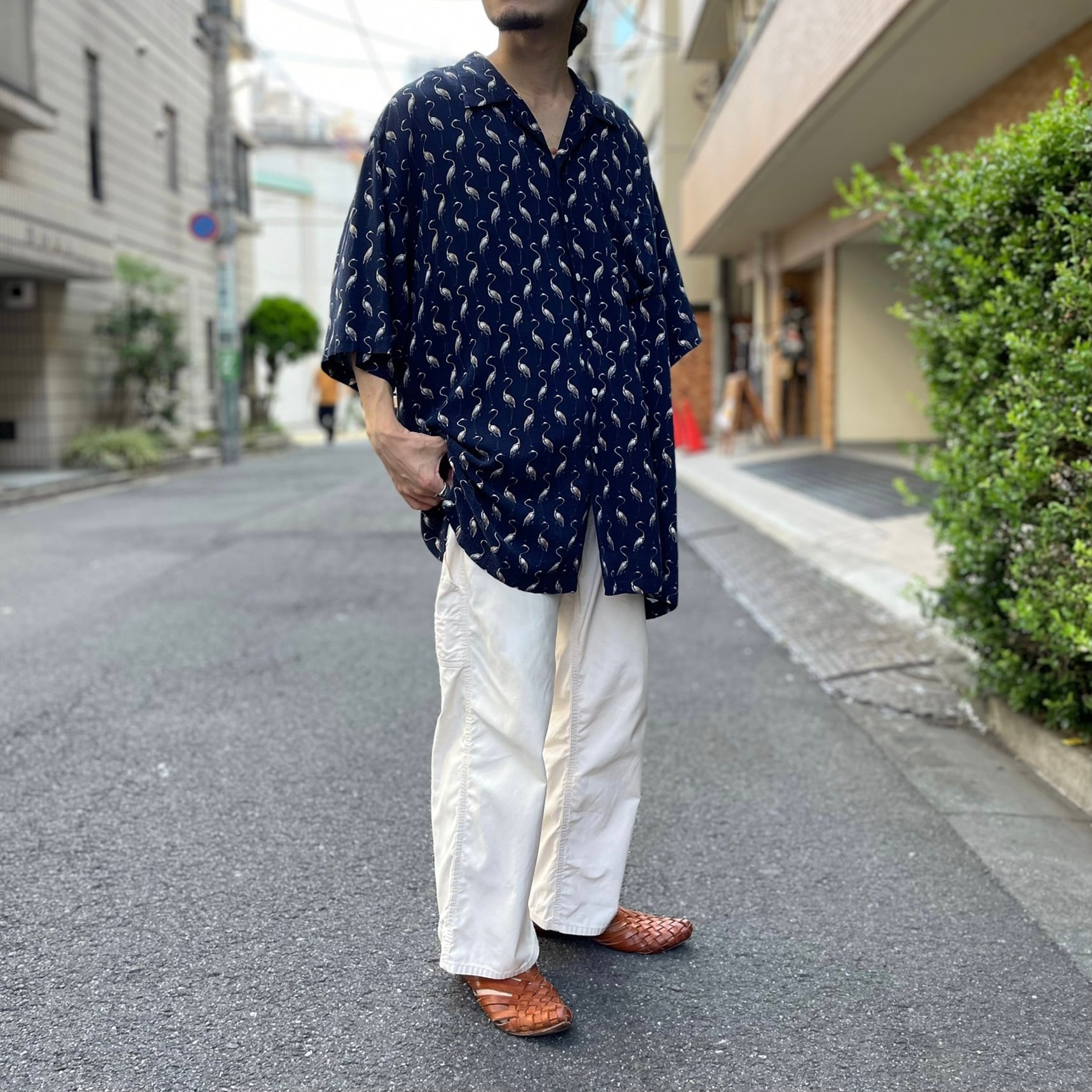 Polo by Ralph Lauren S/S 100%レーヨン フラミンゴ 総柄オープン 