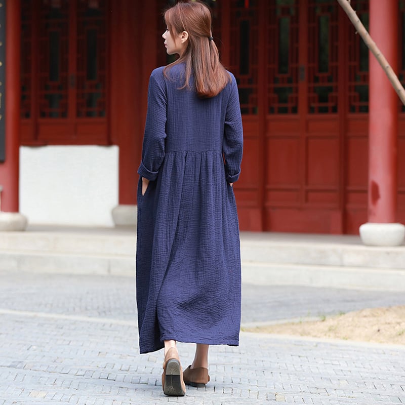 5color チャイナ風ワンピース ロング丈 棉麻 中華服 チャイナ風服