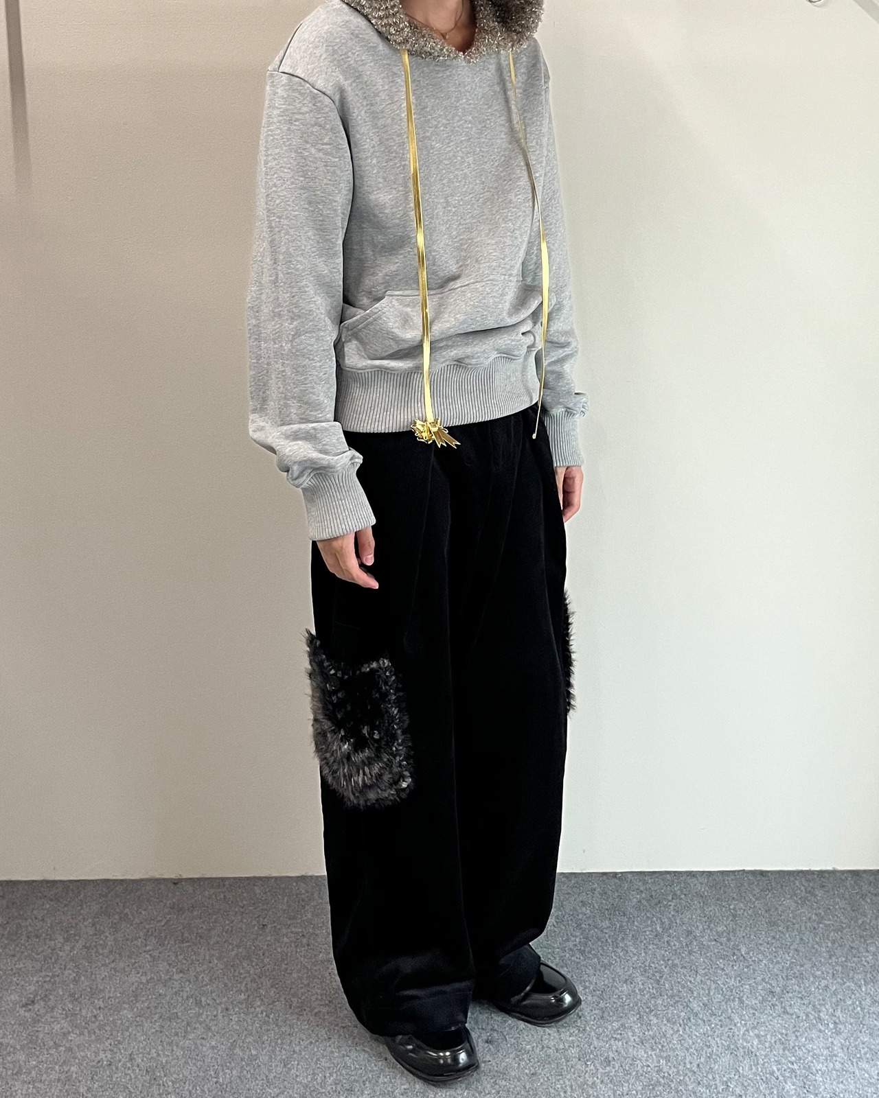 【26/AW Oscar Ouyang】Grey/Golden knit sparkly sleeping hat hoodie