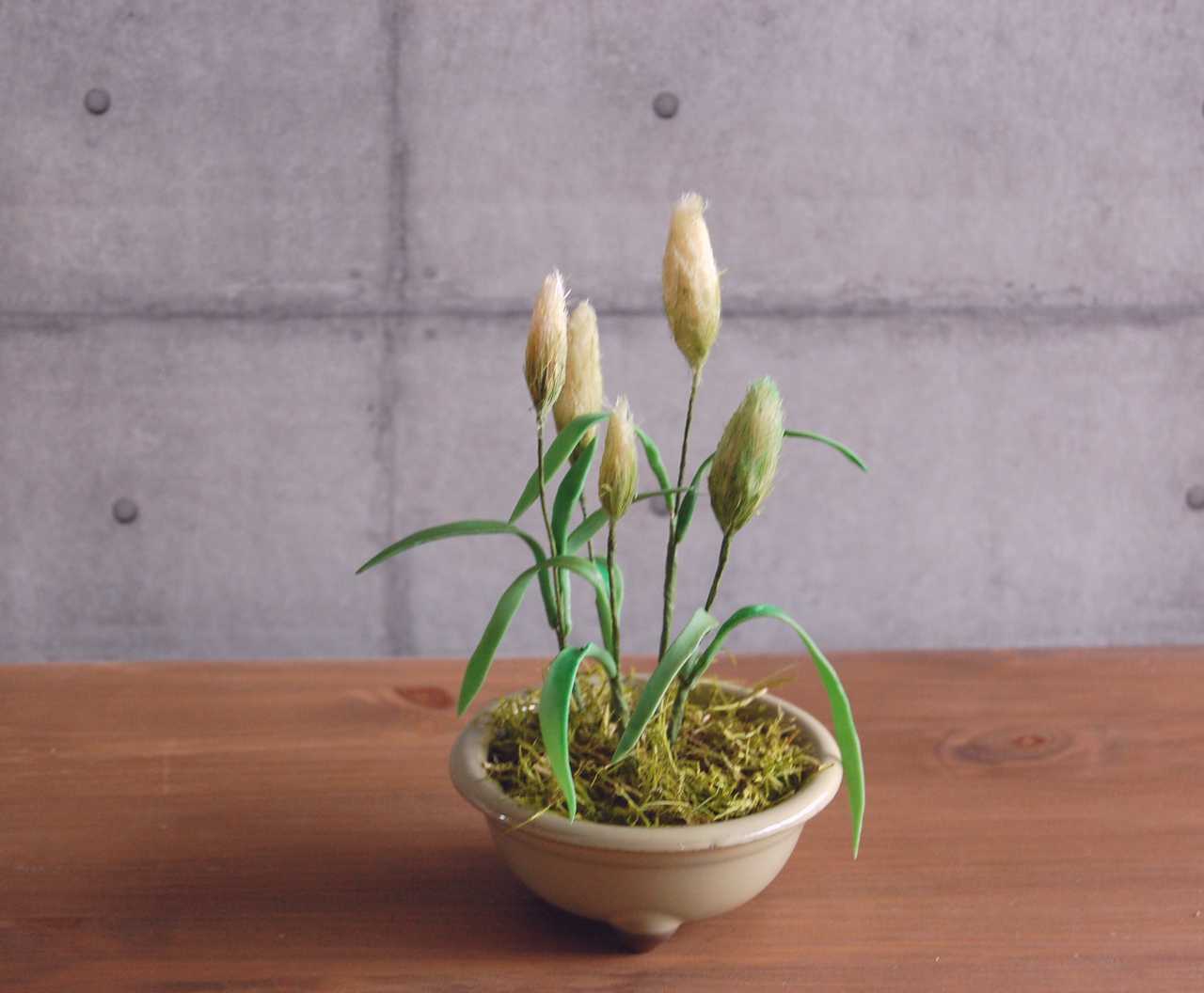 ◇粘土のお花◇ エノコログサ（猫じゃらし）鉢植え 高さ約16センチ