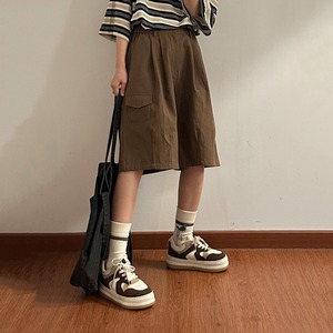 UATONLINE灰茶色のウエストゴムハーフパンツ