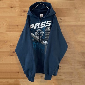 【UNIONLINE】USA製 PASS 企業系 プリンスウェットパーカー フルジップ 2XL ビッグシルエット US古着