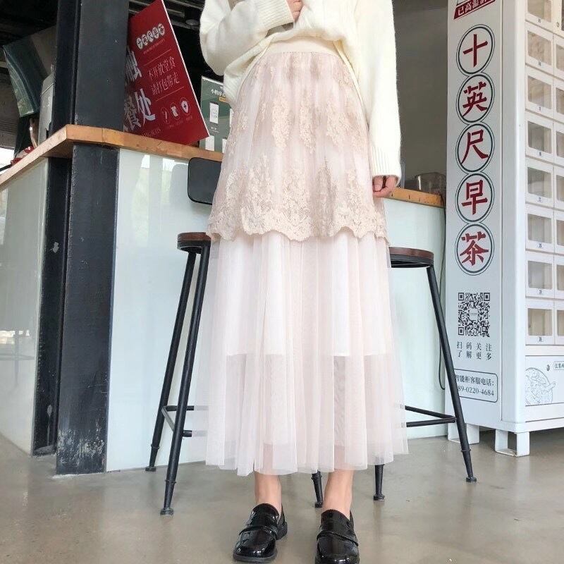 レース切り替えチュールスカート