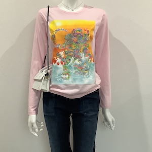 Vivid mammoth (マンモスの水浴び )  ロングTシャツ( 丸首 ) フロストピンク