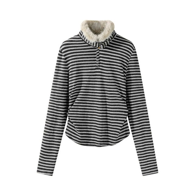 全3色/Fur neck half zip knit　B789