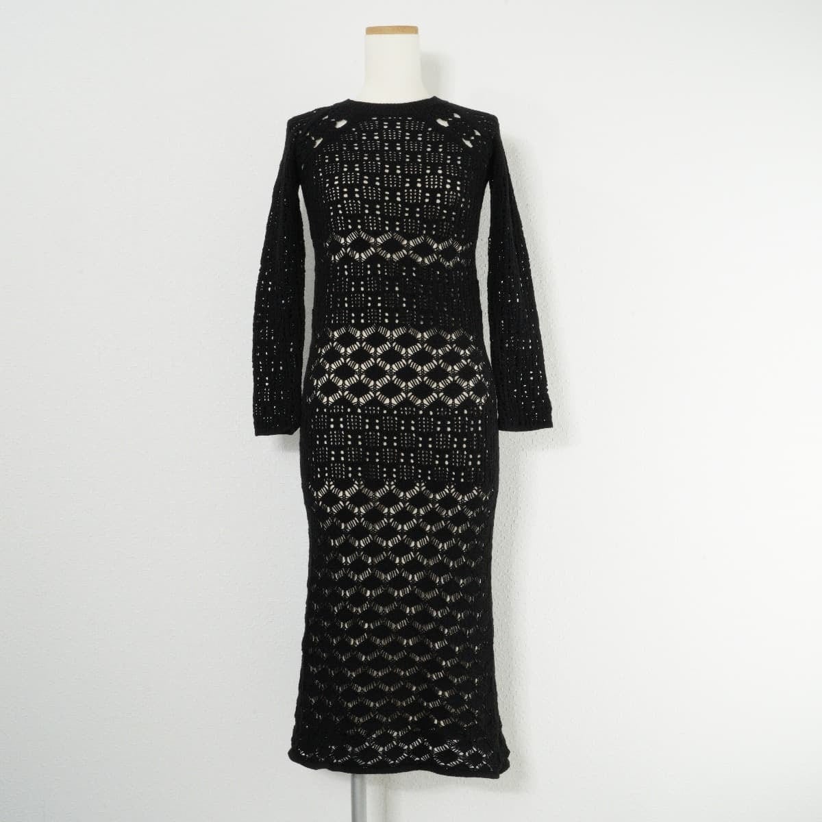 【Ameri VINTAGE】CROCHET RAGLAN LONG DRESS